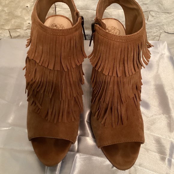 Vince Camuto Jadon Fringe Peep Toe Ankle Booties - Picture 2 of 10